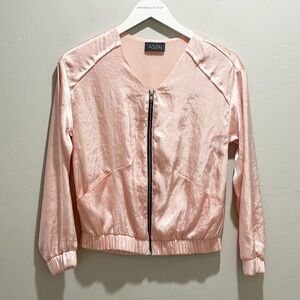 ASTR THE LABEL Women’s Pink Shiny Satin Zip Front Bomber Jacket Pockets Size XS